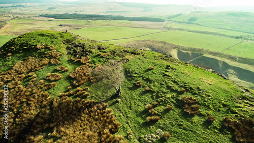 Aerial image over Loudoun Hill in East Ayrshire, Scotland. The Battle of Loudoun Hill took place here between a Scots force led by Robert the Bruce and the English.