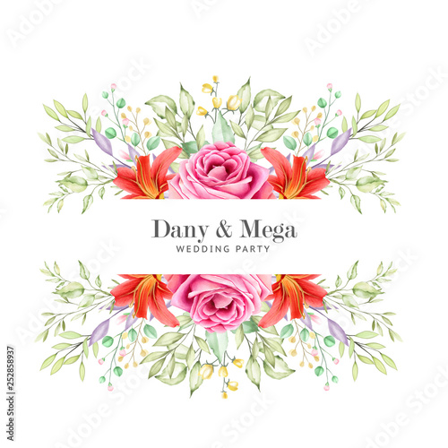 beautiful watercolor floral and leaves wedding card 