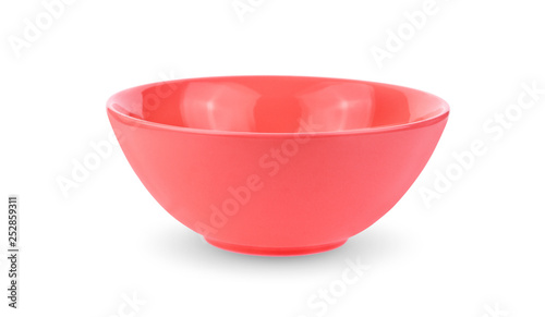 red ceramics bowl isolated on white background.