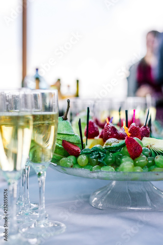 champagne on the table with snacks