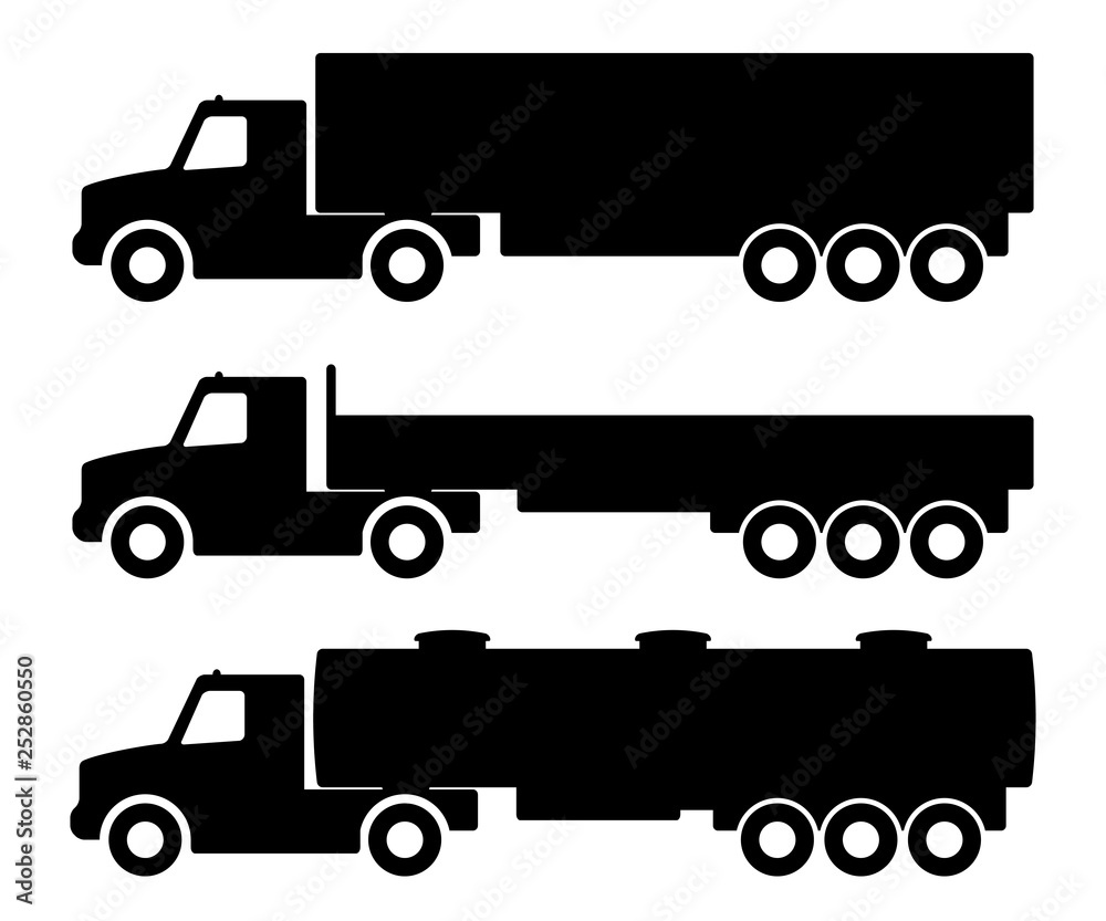 Set of silhouettes the cargo trucks.