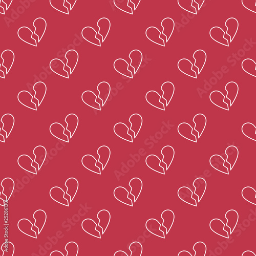 Broken Heart vector concept linear geometric red seamless pattern or background