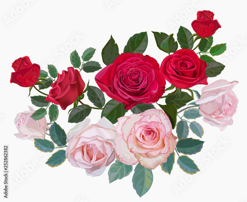 Flower bouquet with redand pink roses -vector