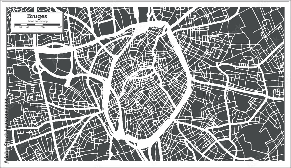 Naklejka premium Mapa miasta Brugia w stylu retro. Mapa konspektu.
