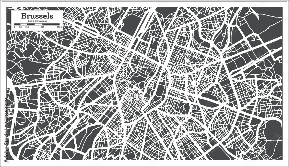 Brussels City Map in Retro Style. Outline Map.