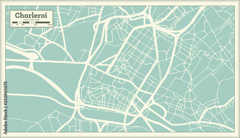 Obraz premium Mapa miasta Charleroi w stylu retro. Mapa przeglądowa.