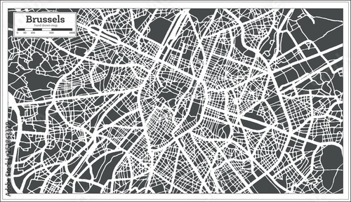 Valokuva Brussels City Map in Retro Style. Outline Map.