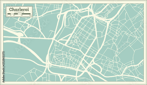 Fotografie, Obraz Charleroi City Map in Retro Style. Outline Map.