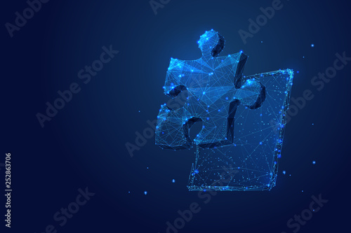 Puzzle and Tablet low poly blue