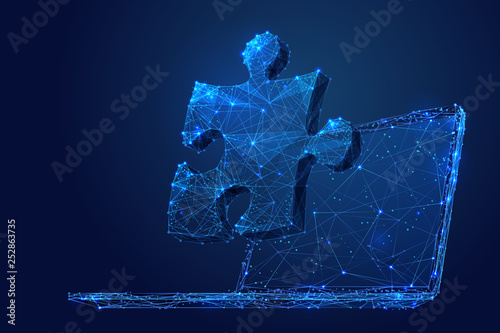 puzzle on laptop screen low poly