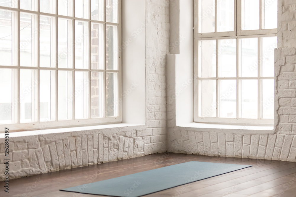 Yoga Blocks, Pillow, Mats, Pads, Accessories Stacked In Empty Yoga Studio  With Wooden Flooring Stock Photo, Picture and Royalty Free Image. Image  59979162.