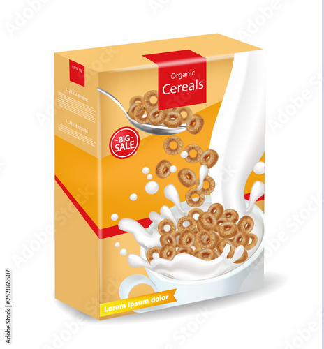 Organic rye cereals package Vector realistic mock up. Product placement label design. 3d detailed illustrations