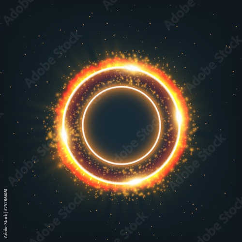Magic gold circle light effect. Illustration on dark background. Graphic concept for your design