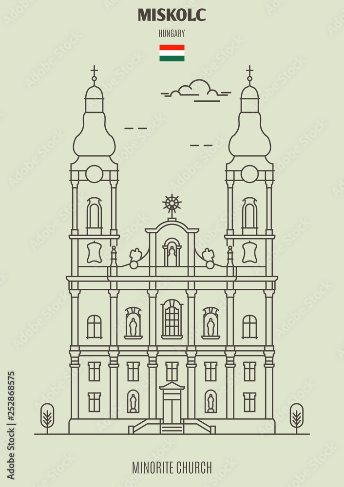 Minorite Church in Miskolc, Hungary. Landmark icon
