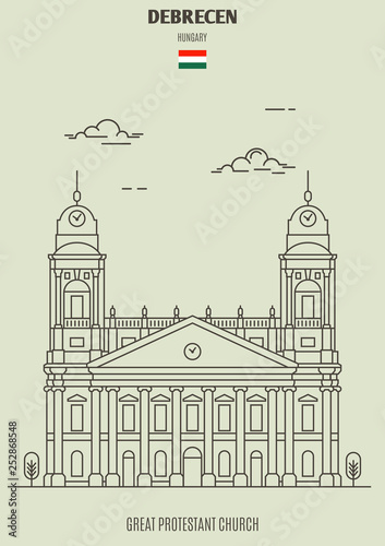 Great Protestant Church in Debrecen, Hungary. Landmark icon