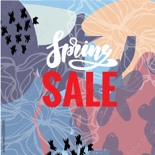 Spring sale and special offer vector banner background with colorful chrysanthemum and daisy flowers elements and spring season shopping promotional text