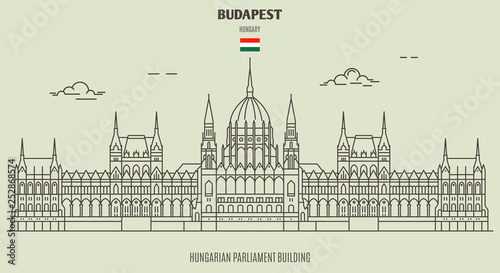 Hungarian Parliament Building in Budapest, Hungary. Landmark icon