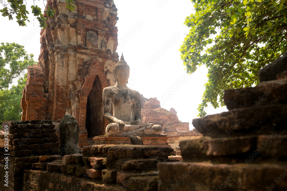 Fototapeta premium Old Beautiful Thai Temple wat Mahathat, Ayutthaya Historical Park, Ayutthaya, Thailand
