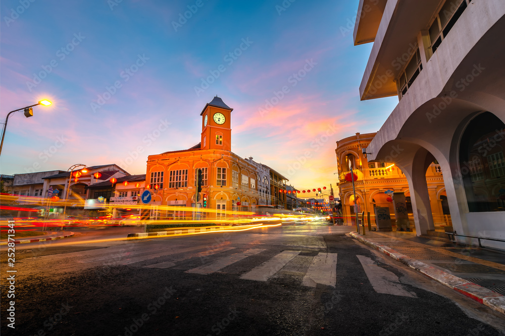 Fototapeta premium Phuket /Thailand - 02 17 2019 : Landscape of old Phuket Town twilight, Phuket Thailand 
