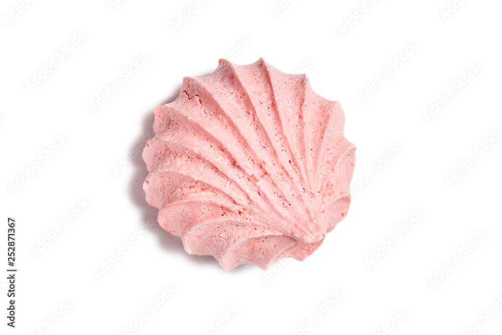 Pink meringue airy biscuit cookie isolated on white background Pink meringue airy biscuit cookie isolated on white background