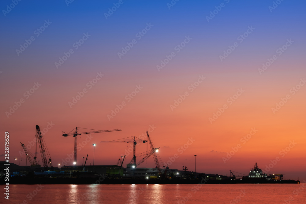 Wonderful sunset and construction Site.
