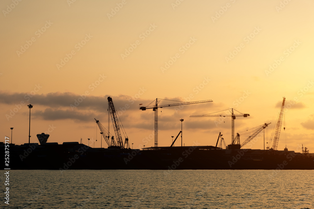 Wonderful sunset and construction Site.