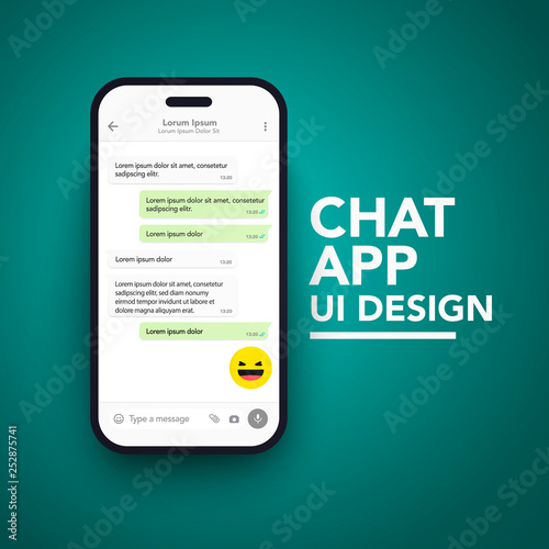 Vector Minimalist Mobile Chat App UI and UX Concept Theme. Mockup Smartphone Screen Template