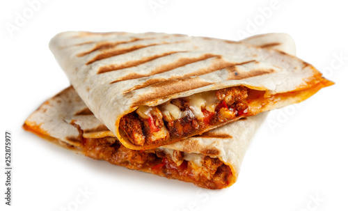 Chicken quesadillas with paprika, cheese and cilantro photo