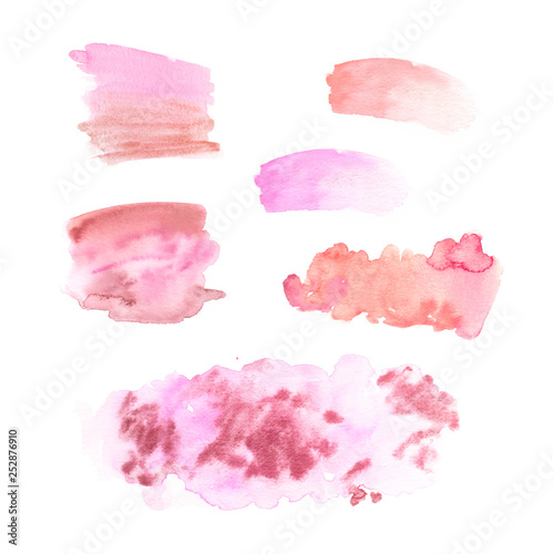Watercolor hand painted abstract pink stains set isolated on white background
