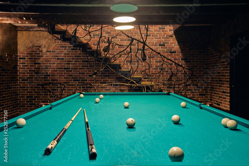 Interior of a luxury living room with billiard table