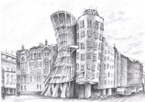 Prague landscapes drawn in pencil. Sights Of Prague