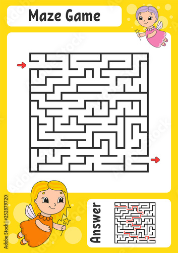 Maze. Game for kids. Funny labyrinth. Education developing worksheet. Activity page. Puzzle for children. Cute cartoon style. Riddle for preschool. Logical conundrum. Color vector illustration.