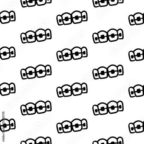 Braces and teeth hand drawn style minimalism in black and white colors dentistry seamless pattern