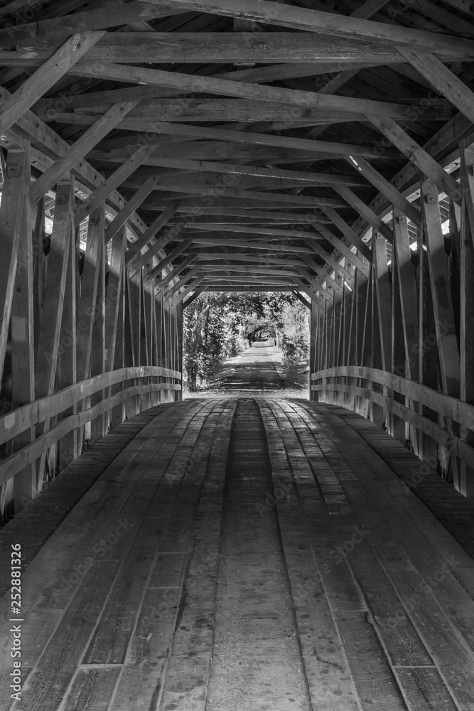 Colville Covered Bridge Interior, B&W 2