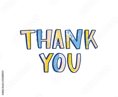 Thank You word handwritten with funky calligraphic font decorated by bright colored dots