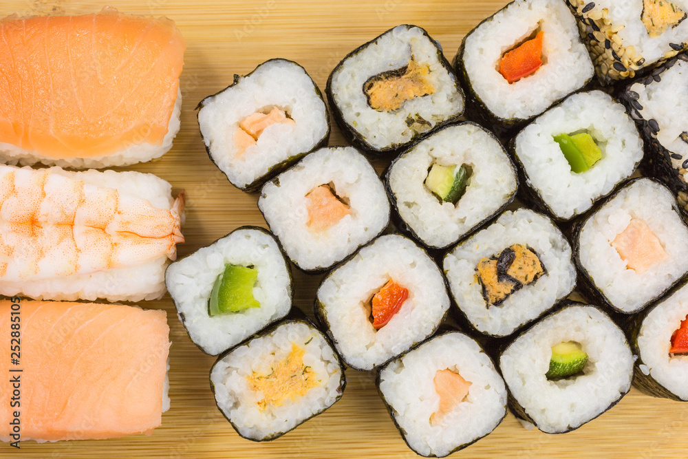 variations of sushi rolls with maki and nigiri variations of sushi rolls with maki and nigiri