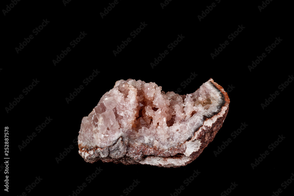 Macro mineral stone Pink Amethyst on a black background Macro mineral stone Pink Amethyst on a black background