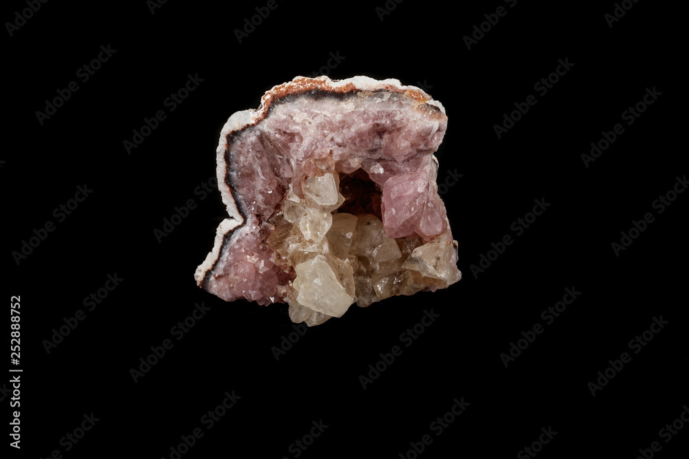 Macro mineral stone Pink Amethyst on a black background Macro mineral stone Pink Amethyst on a black background