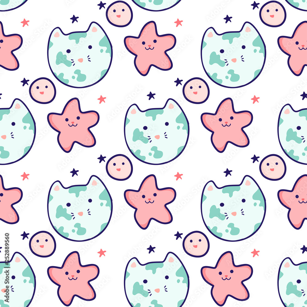 Cosmic seamless pattern, cute doodle planets floating in space, vector illustration Cosmic seamless pattern, cute doodle planets floating in space, vector illustration