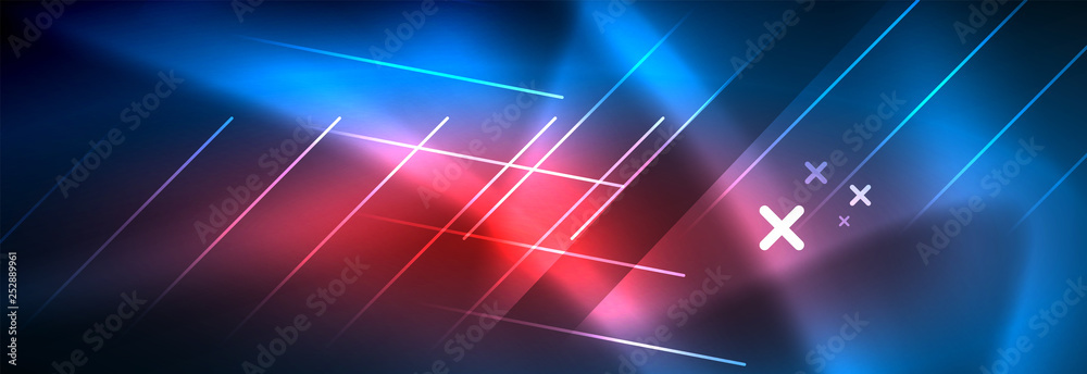 Neon glowing techno lines, hi-tech futuristic abstract background template with lines Neon glowing techno lines, hi-tech futuristic abstract background template with lines