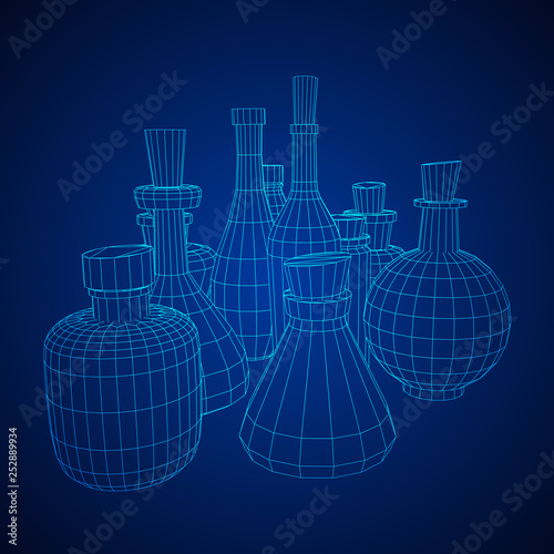 Set of wine bottles. Model wireframe low poly mesh vector illustration
