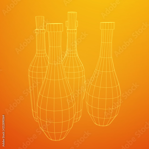 Set of wine bottles. Model wireframe low poly mesh vector illustration