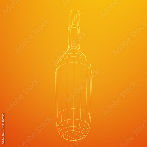 Set of wine bottles. Model wireframe low poly mesh vector illustration