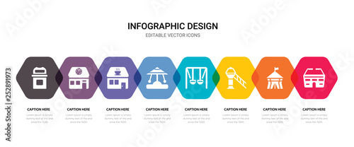 simple set of stadium, circus tent, airport tower, swing icons, contains such as icons carousel, coffee shop, pizzeria, bin and more. 64x64 pixel perfect. editable vector set