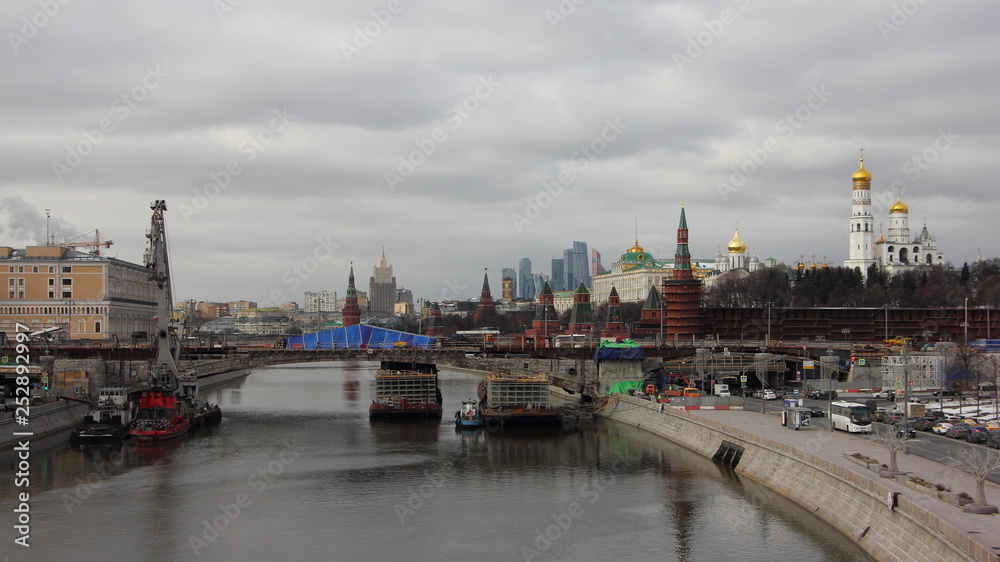 Repair of the Bolshoy Moskvoretsky bridge on the Moscow River- reconstruction of Moscow, Russia