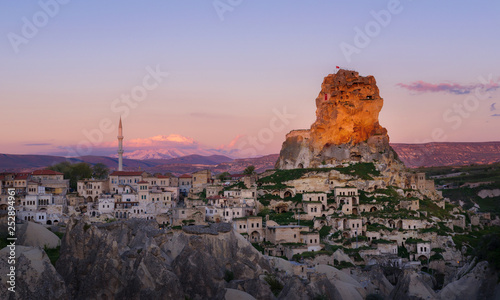 Ortahisar town at sunset. Cappadocia, Nevsehir Province. Turkey.