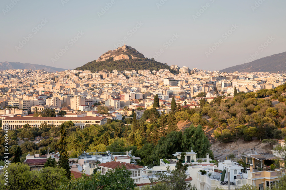 Panoramic view of the city of Athens in the evening