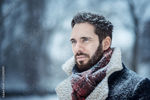 Winter Man in Snow Serious