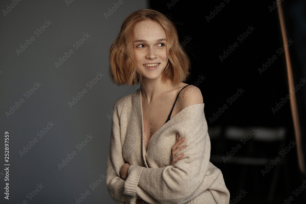 Smiling curly girl with natural make up Smiling curly girl with natural make up