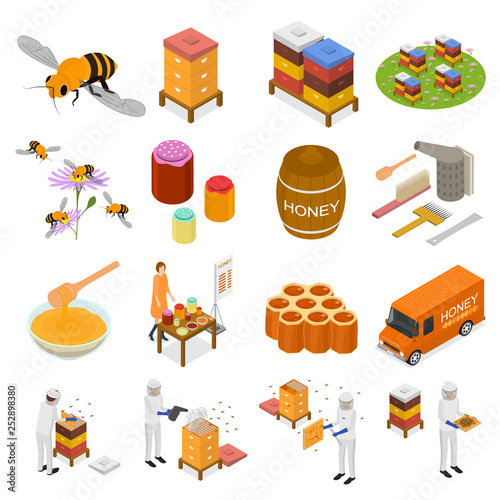 Apiary Sign 3d Icon Set Isometric View. Vector